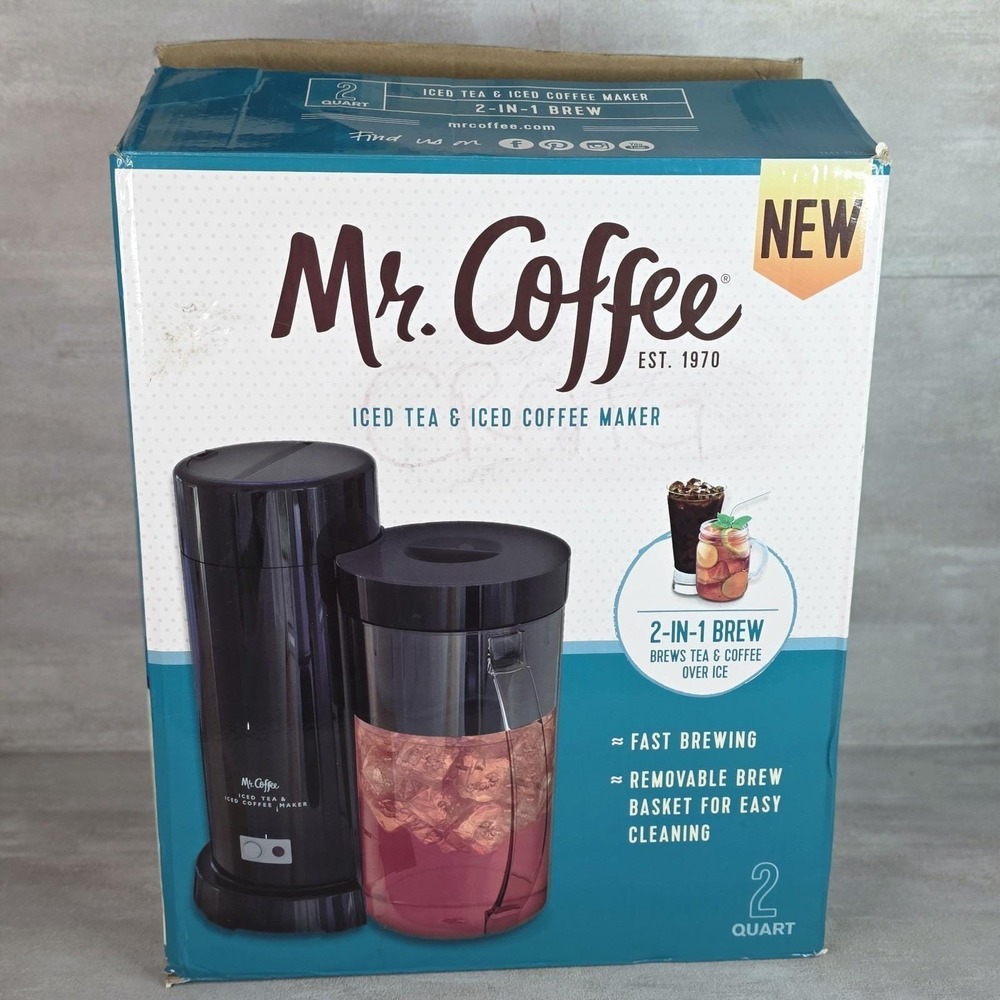 Mr. Coffee TM1-BLK Black 2 Quart Iced Tea & Iced Coffee Maker - New Open Box